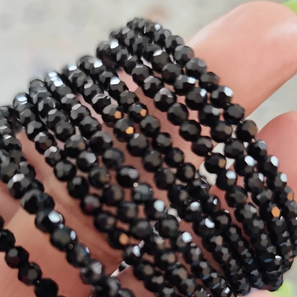 Black Beaded Multi Strand Wrap Bracelet Faceted Stretch Layered Statement
